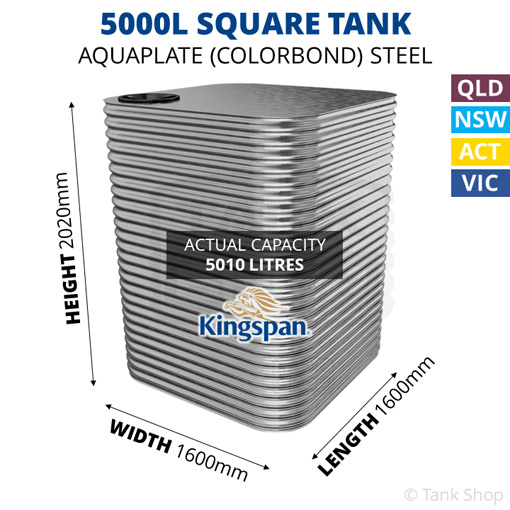 5000 Litre Square AQUAPLATE Steel Water Tank 5000L Kingspan Tank