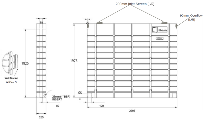 1000L ThinTank Poly Slimline Tank - specifications