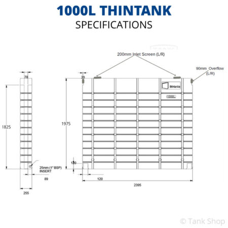 1000L ThinTank Poly Slimline Tank - specifications
