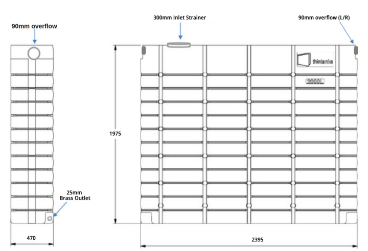 2000L ThinTank Poly Slimline Tank - specifications