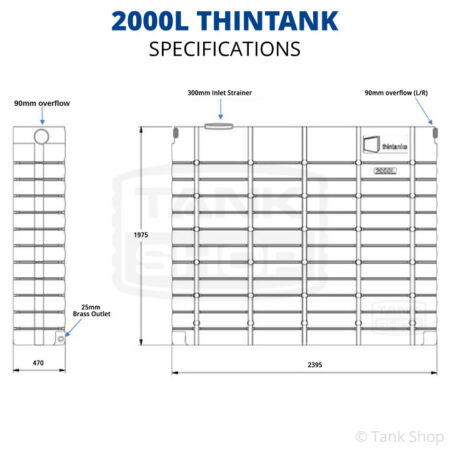 2000L ThinTank Poly Slimline Tank - specifications