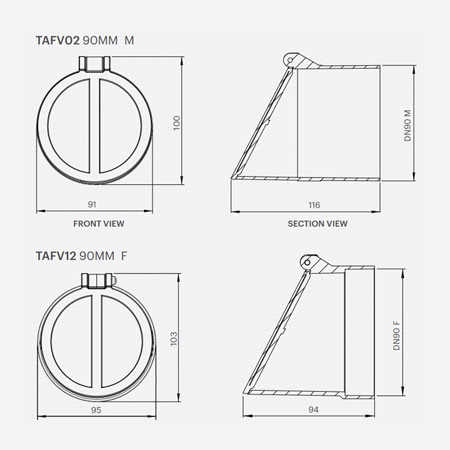 90mm Frog Flap Valve Dimensions