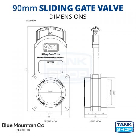 90mm Sliding Gate Valve (HW0900) - dimensions