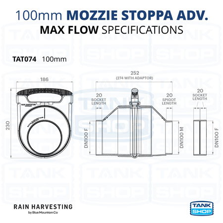 Mozzie Stoppa Advanced Max Flow 100mm Specifications (TAT074)