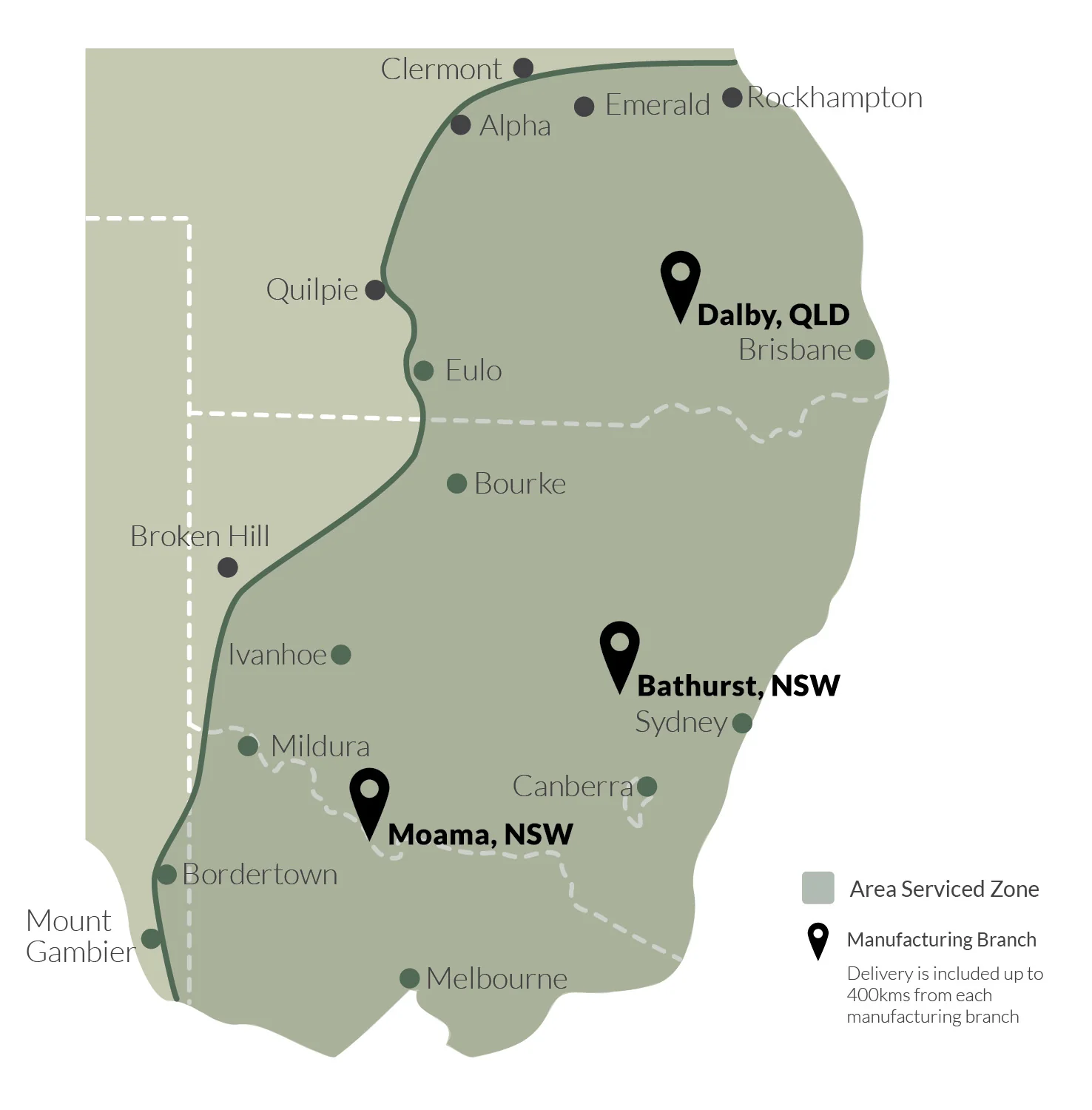 Map of Clark Tanks' Facility Locations and Delivery Zones
