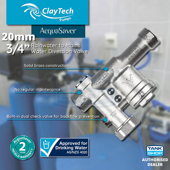 ClayTech Acquasaver Rain to Mains Valve 20mm (3/4in)
