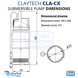ClayTech CLA-CX Submersible Pump - Dimensions