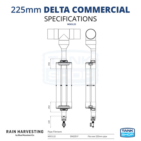 225mm First Flush Delta Commercial (WDCL22) - specifications]