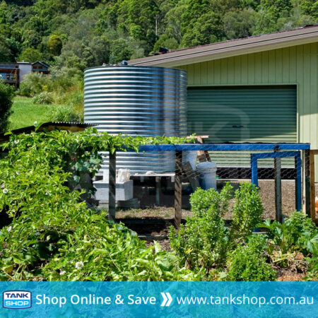 Galvanised steel rainwater tank for garden