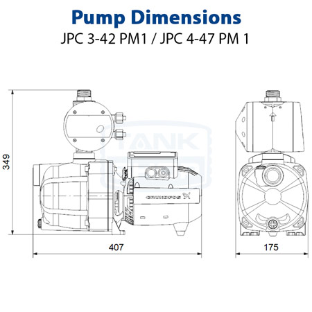 Pump Dimensions - Grundfos JPC 3-42 & 4-47 PM1