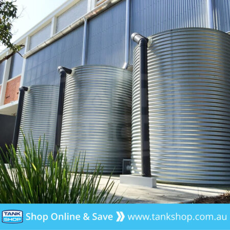 Industrial rainwater harvesting with tall steel round tanks