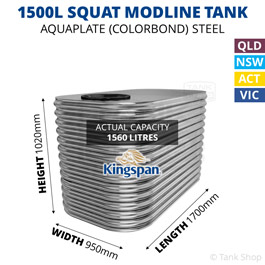 Kingspan 1500 Litre Squat Modline Aquaplate Steel Water Tank (950x1700x1020mm)