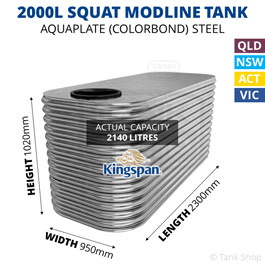 Kingspan 2000 Litre Squat Modline Aquaplate Steel Water Tank (950x2300x1020mm)
