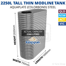 Kingspan 2250 Litre Tall Modline Aquaplate Steel Water Tank (750x1600x2020mm)