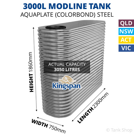 Kingspan 3000 Litre Modline Aquaplate Steel Water Tank (750x2300x1860mm)