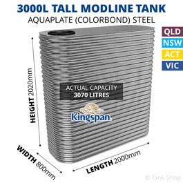 Kingspan 3000 Litre Tall Modline Aquaplate Steel Water Tank (800x2000x2020mm)