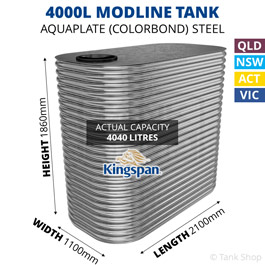 Kingspan 4000 Litre Modline Aquaplate Steel Water Tank (1100x2100x1860mm)