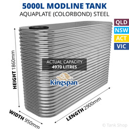 5000L Modline Aquaplate Steel Water Tank (950x2900x1860mm)