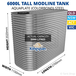 6000L Tall Modline Aquaplate Steel Tank (1150x2700x2020mm)