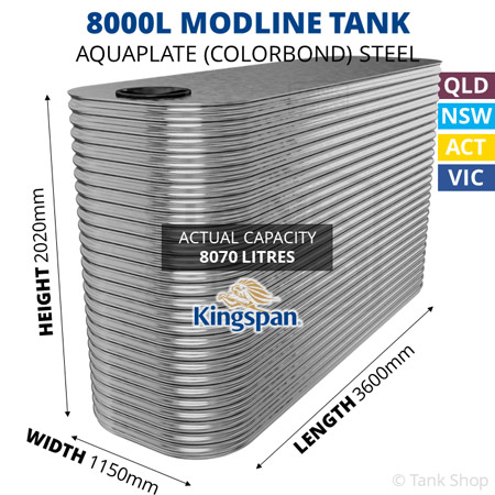 Kingspan 8000 Litre Modline Aquaplate Steel Water Tank (1150x3600x2020mm)