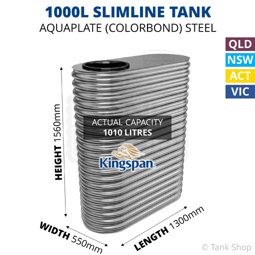 1000L Slimline AQUAPLATE Steel Tank (Kingspan)