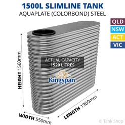 1500L Slimline AQUAPLATE Steel Tank (Kingspan)