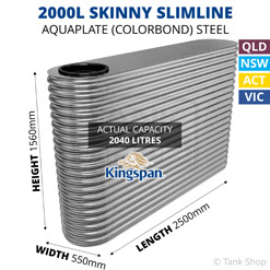 2000L "Skinny" Slimline AQUAPLATE Steel Tank (Kingspan)