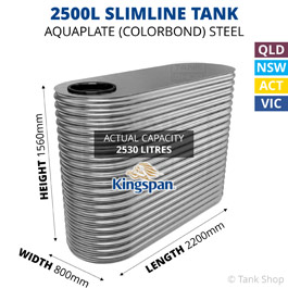 2500L Skinny Slimline Aquaplate Steel Tank