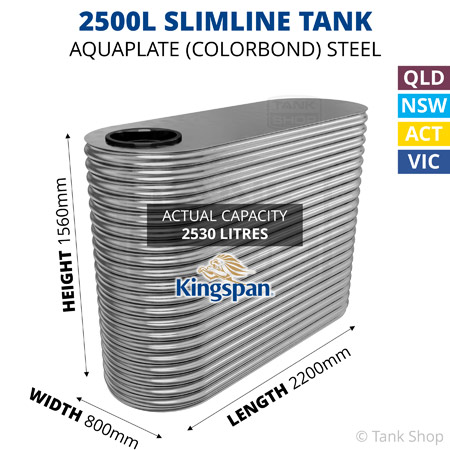 2500L Skinny Slimline Aquaplate Steel Tank