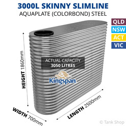 3000L "Skinny" Slimline AQUAPLATE Steel Tank (Kingspan)