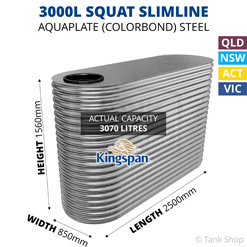 3000L "Squat" Slimline AQUAPLATE Steel Tank (Kingspan)