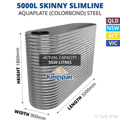 5000L "Skinny" Slimline AQUAPLATE Steel Tank (Kingspan)