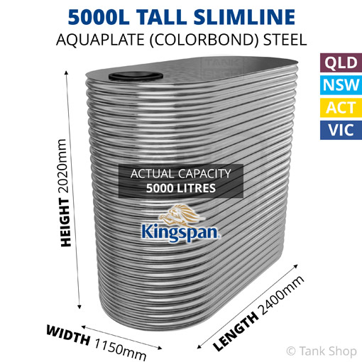 5000L "Tall" Slimline AQUAPLATE Steel Tank (Kingspan)