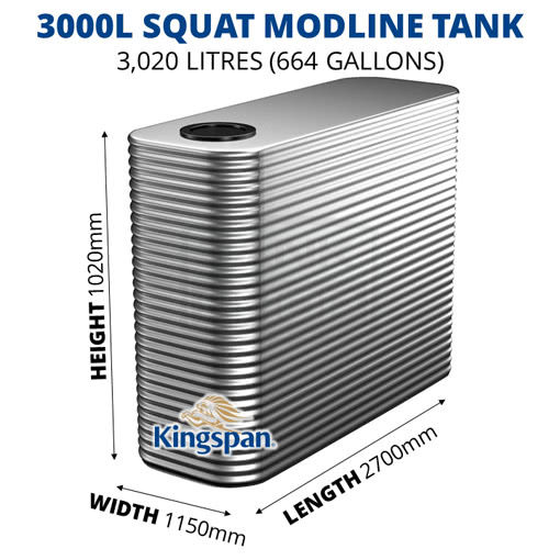 Kingspan 3000l squat modline water tank dimensions