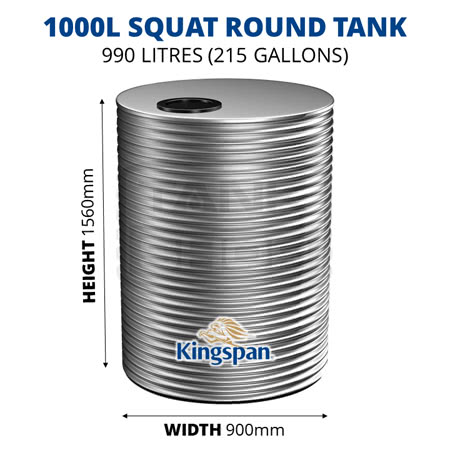 1000L Squat Round Aquaplate Steel Tank (Kingspan)