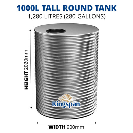 1000L Tall Round Aquaplate Steel Tank (Kingspan)