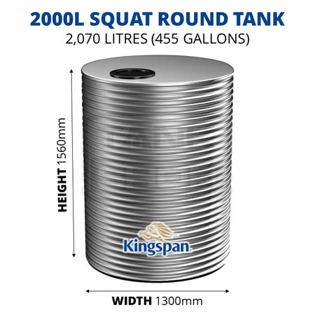 2000L Squat Round Aquaplate Steel Tank (Kingspan)