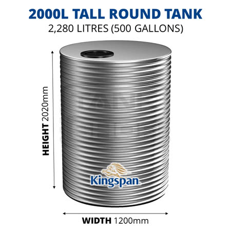 2000L Tall Round Aquaplate Steel Tank (Kingspan)