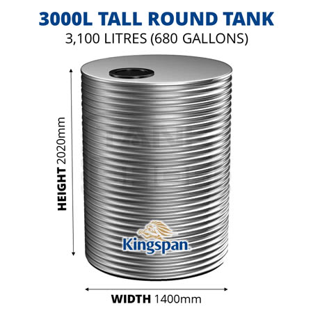 3000L Tall Round Aquaplate Steel Tank (Kingspan)