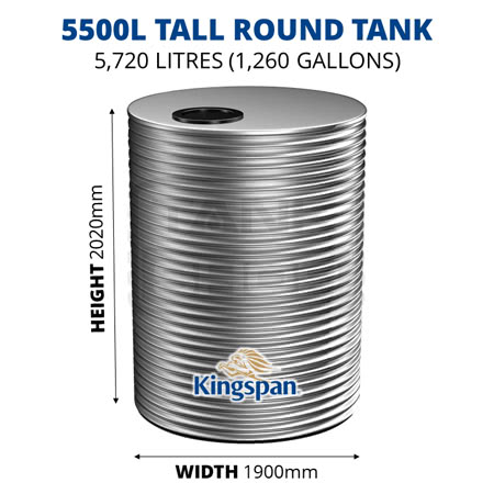 5500L Tall Round Aquaplate Steel Tank (Kingspan)
