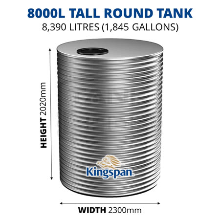 8000L Tall Round Aquaplate Steel Tank (Kingspan)
