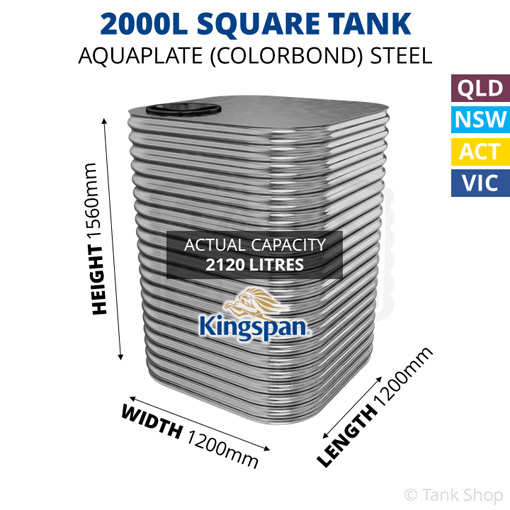Kingspan 2000l square water tank dimensions