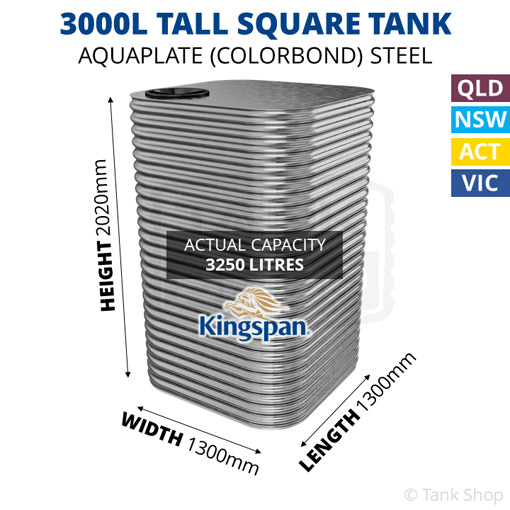 Kingspan 3000l tall square water tank dimensions