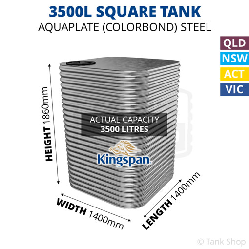Kingspan 3500l square water tank dimensions