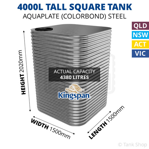 Kingspan 4000l tall square water tank dimensions