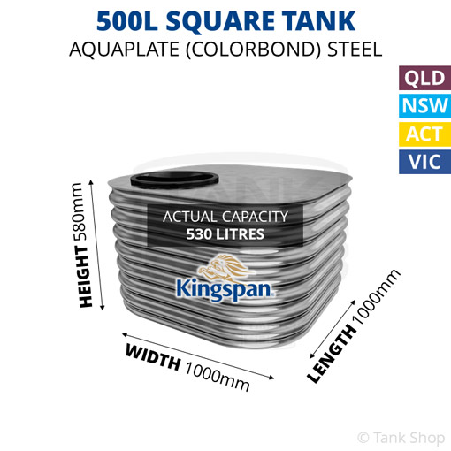 Kingspan 500l square water tank dimensions