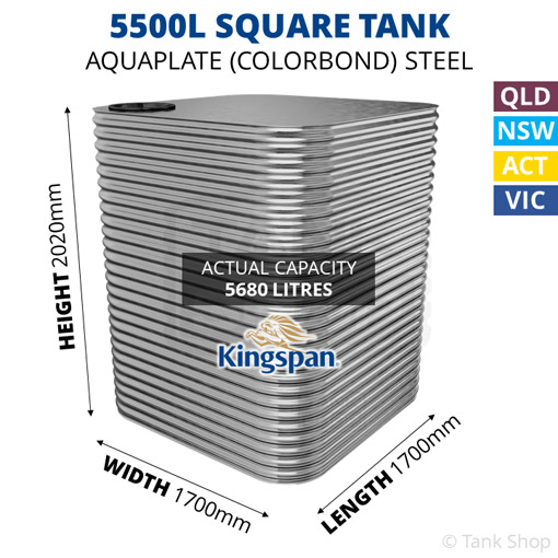 Kingspan 5500l mid square water tank dimensions