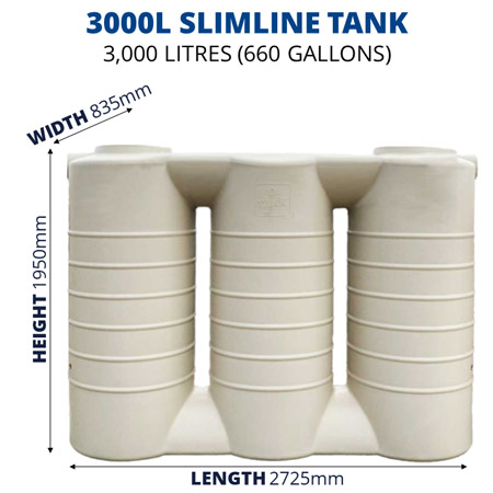 3000 Litre Slimline Poly Water Tank