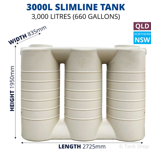 3000 Litre Slimline Poly Water Tank
