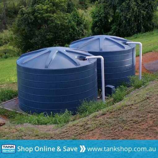 2x QTank 22,700 litre round poly tank (5,000 gallon) installed (Mountain Blue)